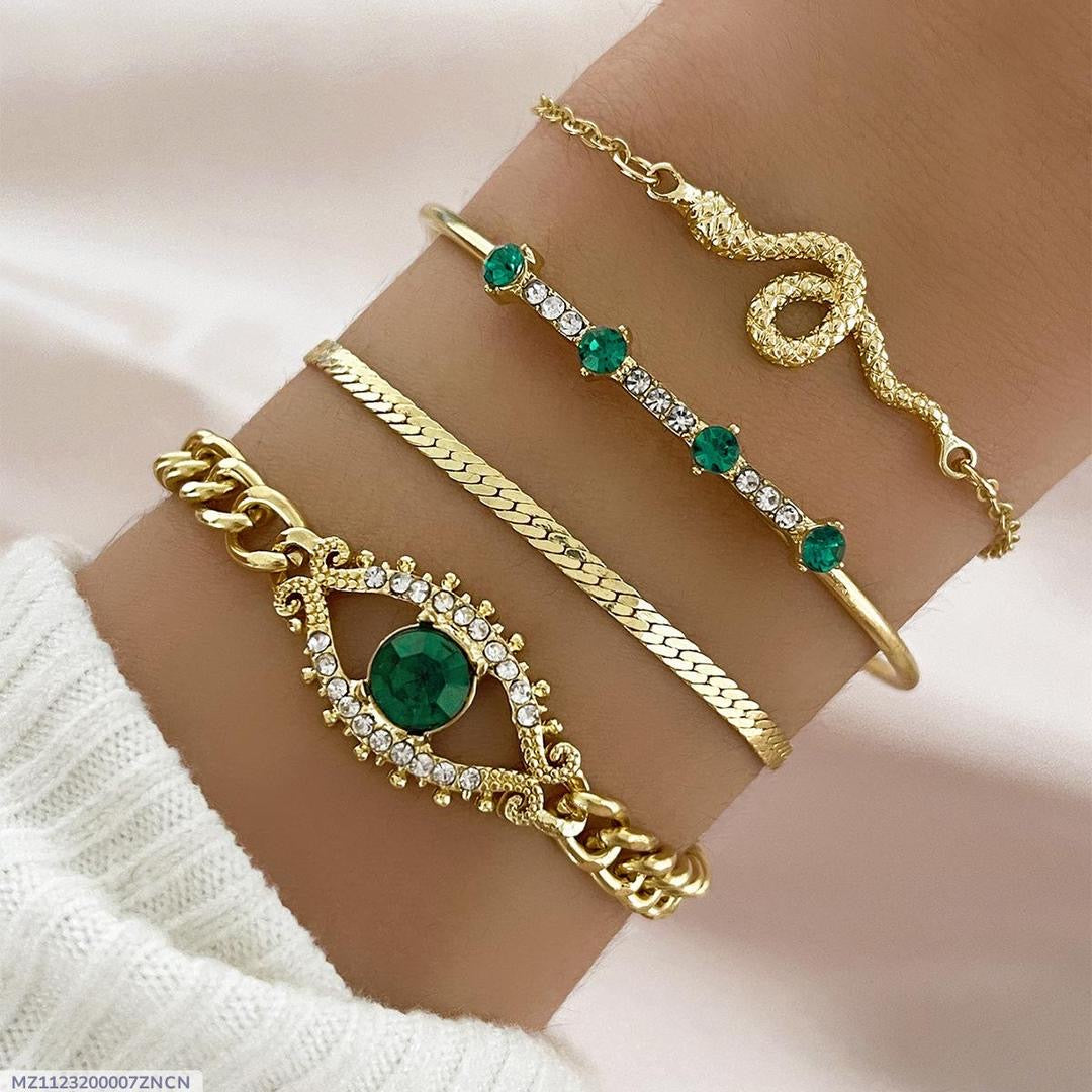 4-pcs Emerald Charm Bracelet Set