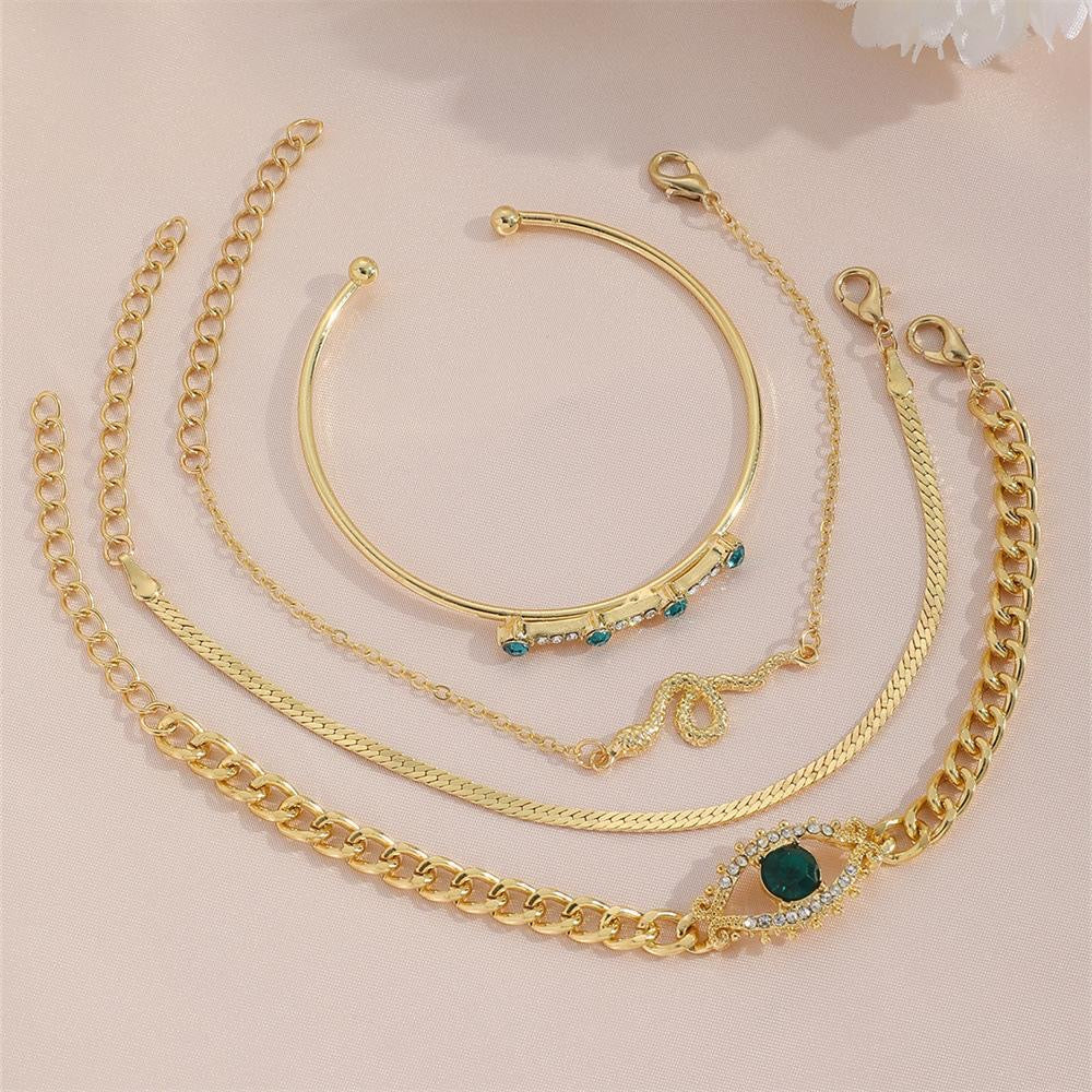 4-pcs Emerald Charm Bracelet Set