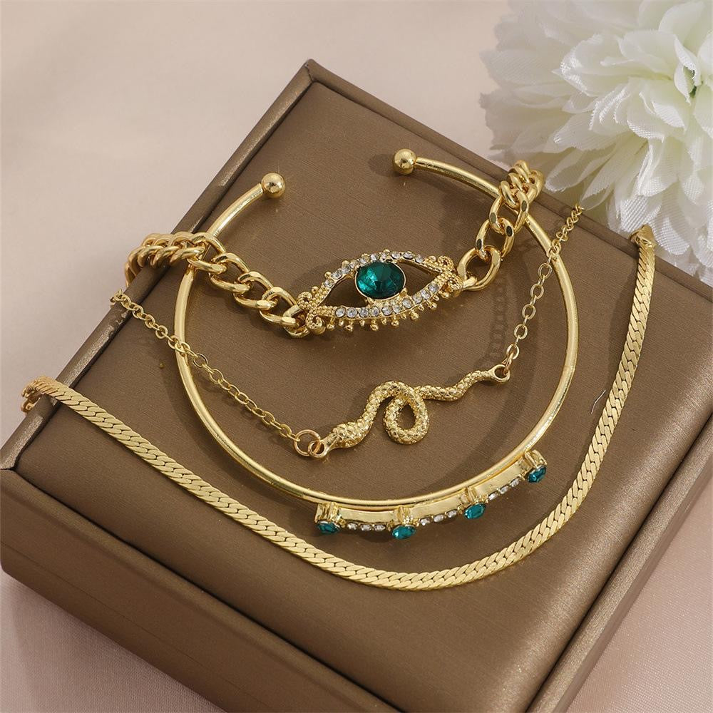 4-pcs Emerald Charm Bracelet Set